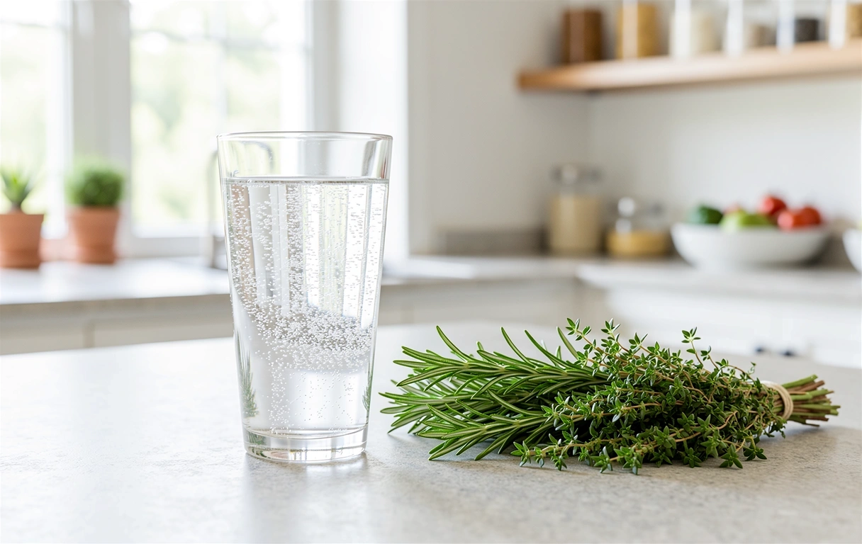 Frische Kräuter und Wasser in einer hellen Beratungsumgebung